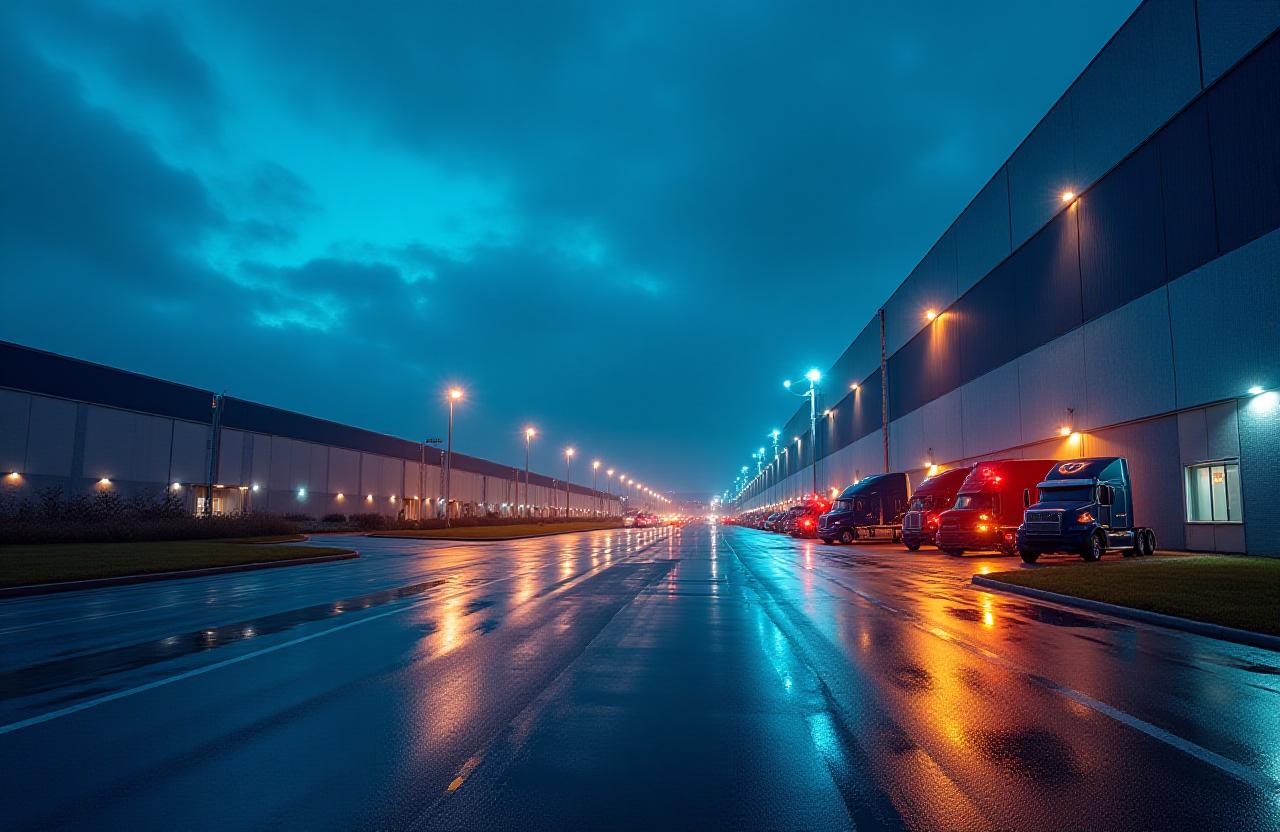 Logistics hub at dusk